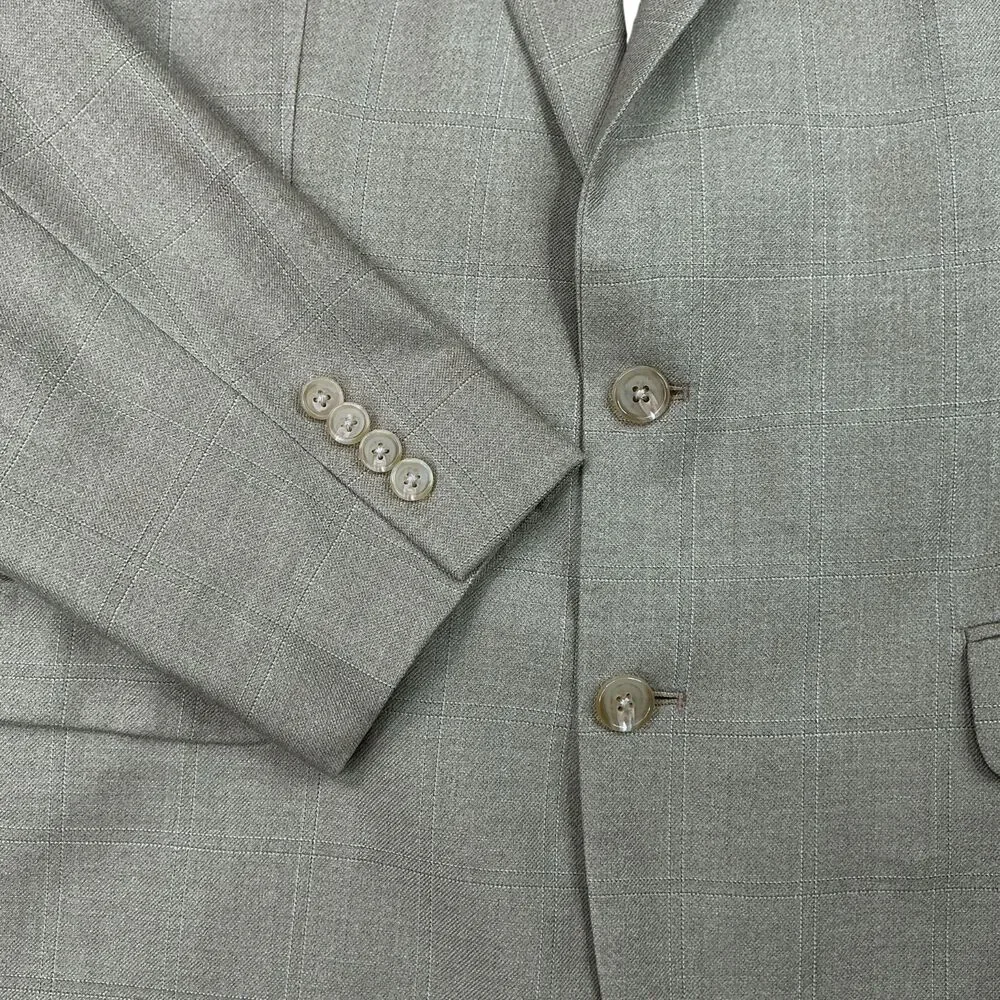 Ralph Lauren Jacket Blazer Sport Coat 44R Silk Wool Beige Windowpane 2-BTN Tan